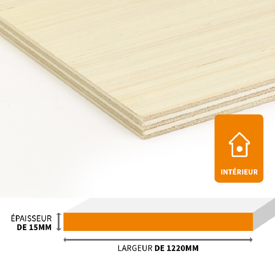 PANNEAU CONTREPLAQUÉ EN PEUPLIER POUR AMÉNAGEMENT INTÉRIEUR 1220X2500X15MM